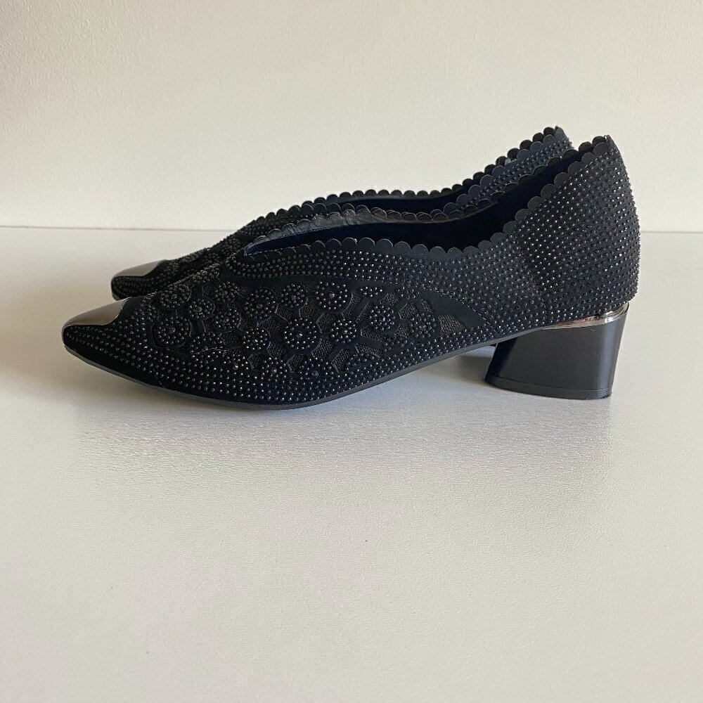 Black Mesh Rhinestone Sparkly Low Block Heel Comfort Pumps Sz 10 - Picture 6 of 10